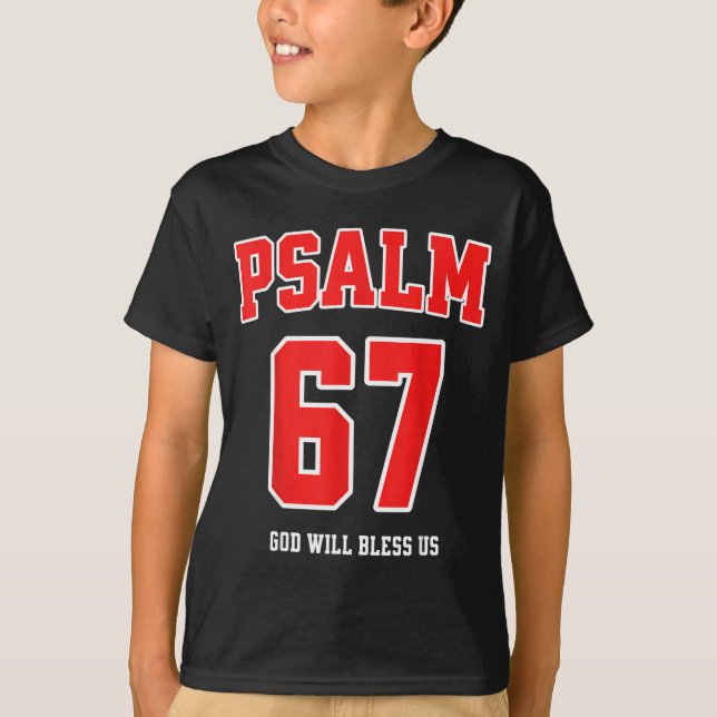 Camiseta Salmo 67 Dios nos bendecirá Varsity Número 67  (Anverso)