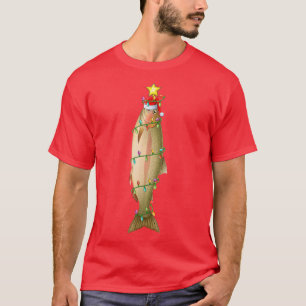 Camiseta Salmon Fish Lighing Xmas Árbol que coincide con Sa
