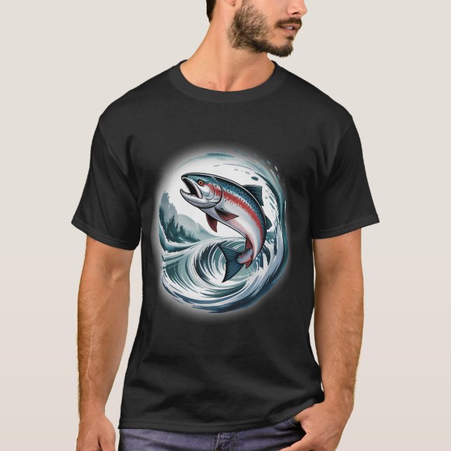 Camiseta Salmón Guerrero – Rey de las Corrientes (Anverso)