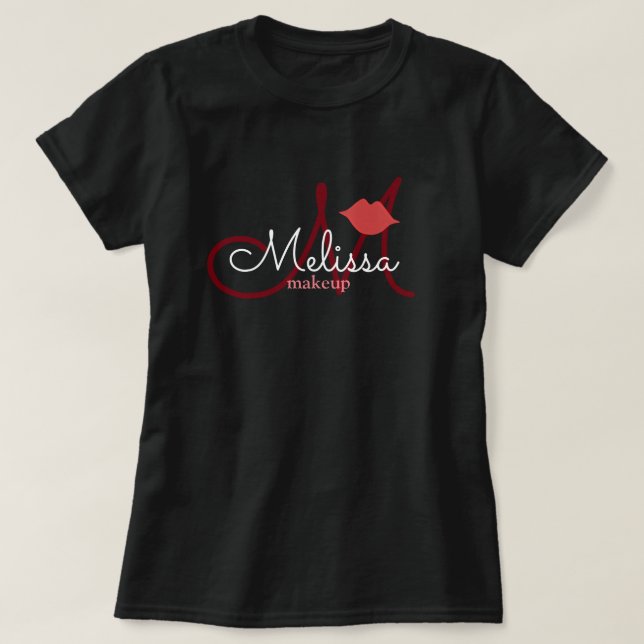 Camiseta salón de maquillaje nombre uniforme negro (Diseño del anverso)