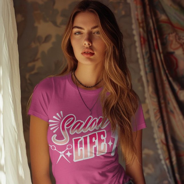 Camiseta Salon Life Hair Stylist Gift para el peluquero Pin (Salon Life Hair Stylist Gift for Hair Dresser Pink T-Shirt)