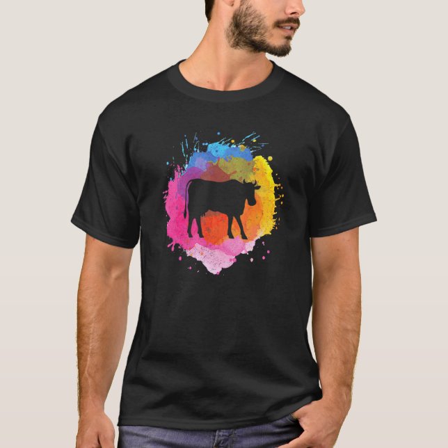 Camiseta Salpicadura de acuarela retro de vaca (Anverso)