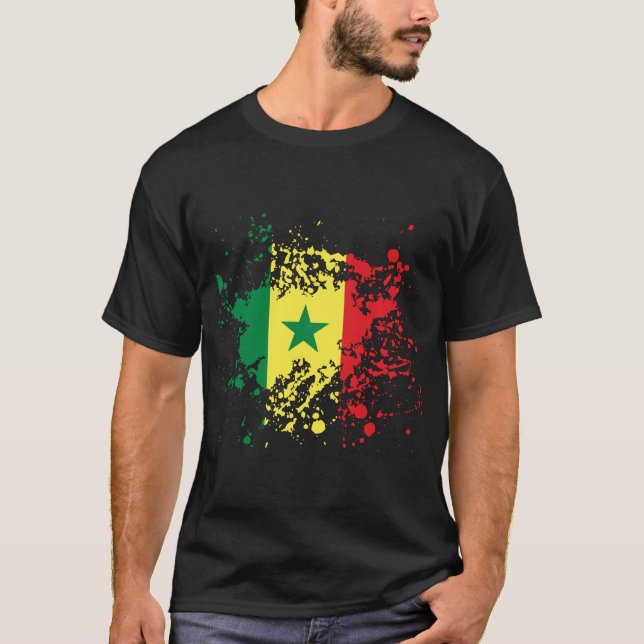 Camiseta Salpicadura de la tinta de la bandera de Senegal (Anverso)