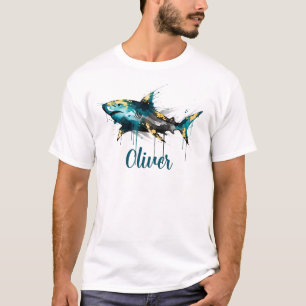Camiseta Salpicadura de tinta teal de acuarela abstracta y