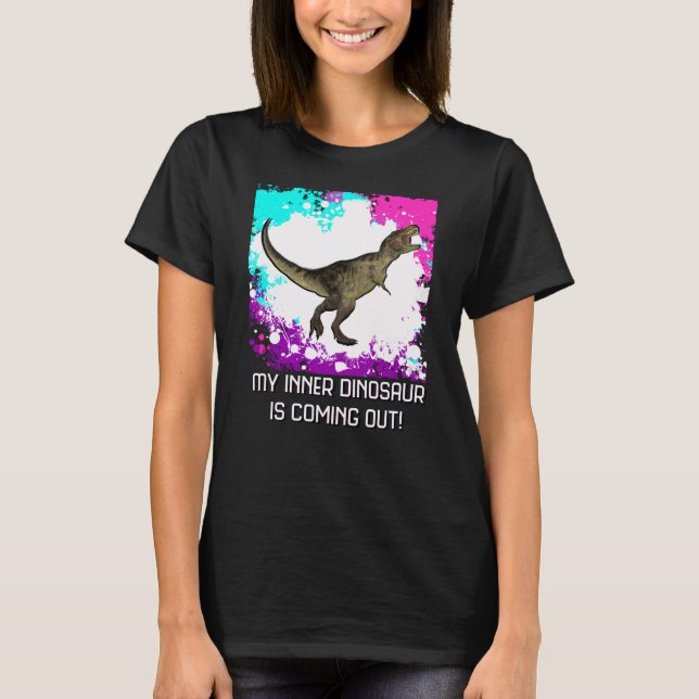 Camiseta Salpicadura multicolora de T-Rex de las mujeres (Anverso)