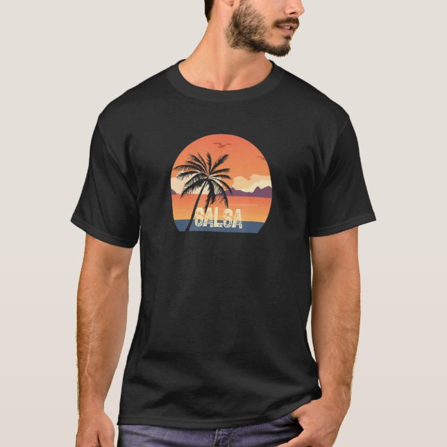 Camiseta Salsa Sunset Palm Design Para Una Bailarina (Anverso)