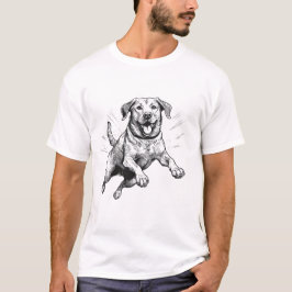 Camiseta Saltando de Labrador Blanco y Negro