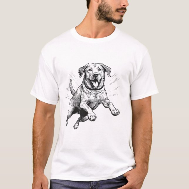 Camiseta Saltando de Labrador Blanco y Negro (Anverso)