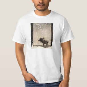 Camiseta Saltar El Alce En La Nieve De Noche - John Bauer