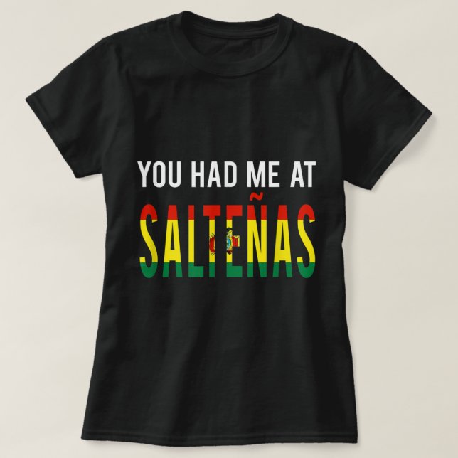 Camiseta Saltenas alimenticias de Bolivia para bolivianos y (Diseño del anverso)