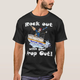 Camiseta sáltese con su ayuda para salir al atardecer lago
