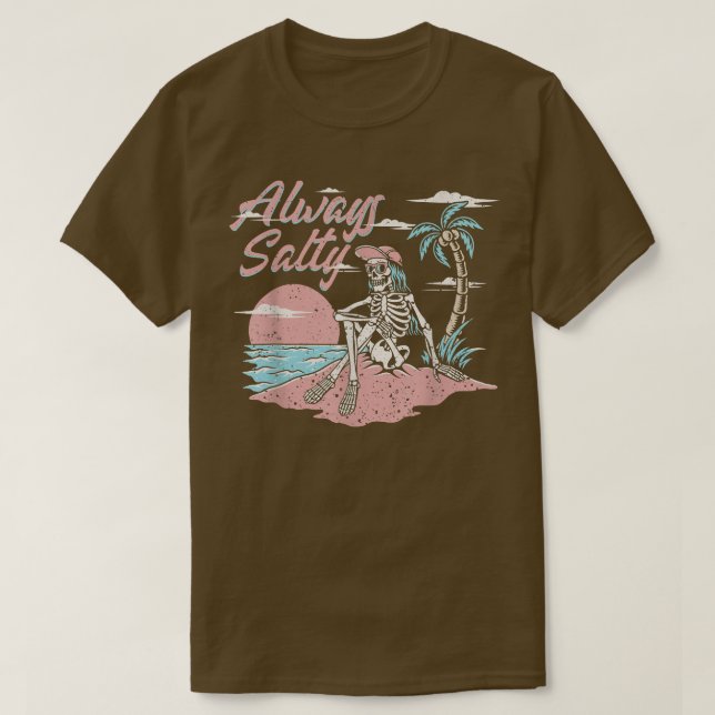 Camiseta Salty Funny Summer Skeleton Palm Tree  (Diseño del anverso)