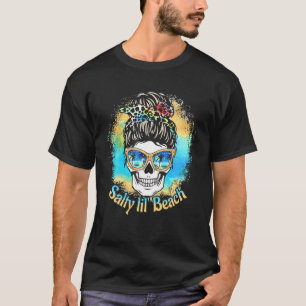 Camiseta Salty Lil Beach Funny Skull Messy Bun Leopard Prin