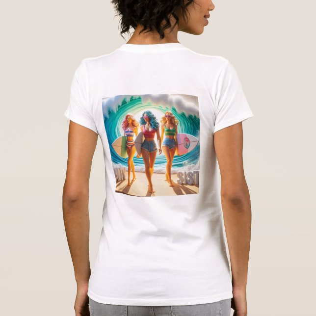 Camiseta Salty Sisterhood Trio Girls Beach Walk Surfer (Reverso)