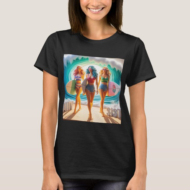 Camiseta Salty Sisterhood Trio Girls Beach Walk Surfer (Anverso)