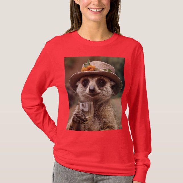 Camiseta "Salud a la vida: Gran Meerkat disfruta de un vaso (Anverso)