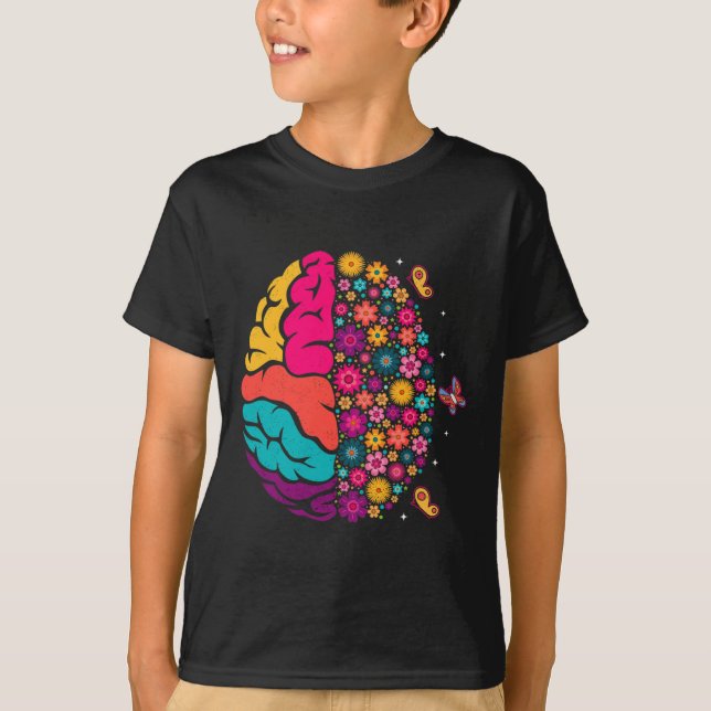Camiseta Salud Mental Floral Cerebro Depresión Conciencia C (Anverso)