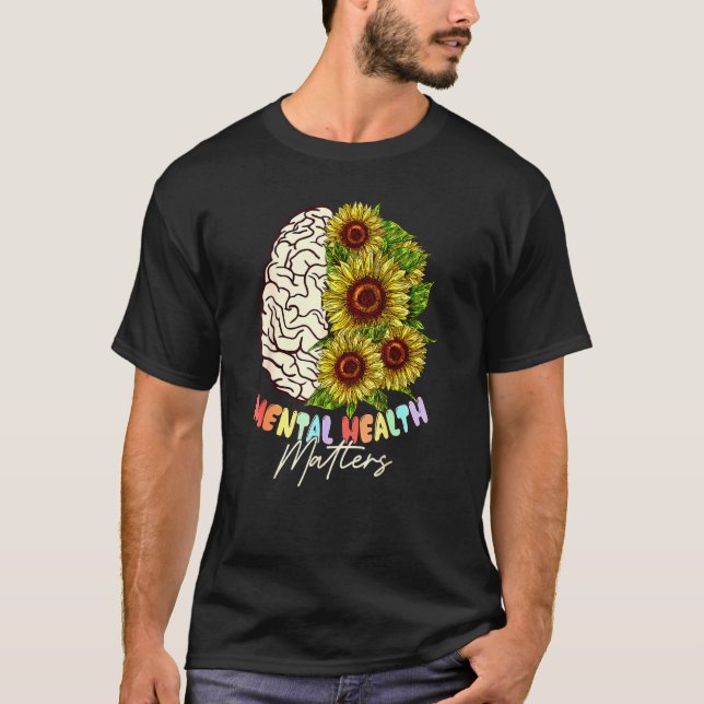 Camiseta Salud Mental Importa Las Flores De Cerebro Humano  (Anverso)