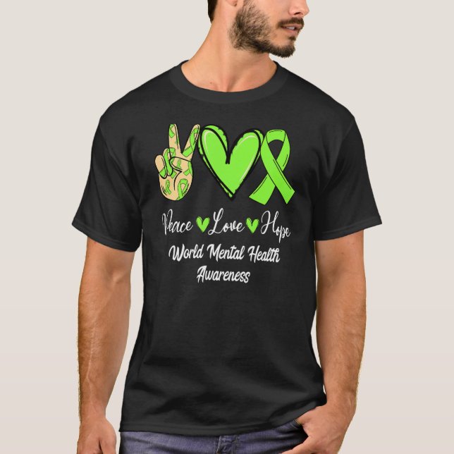Camiseta Salud Mental Mundial WMH Peace Love Hope Lime Gree (Anverso)