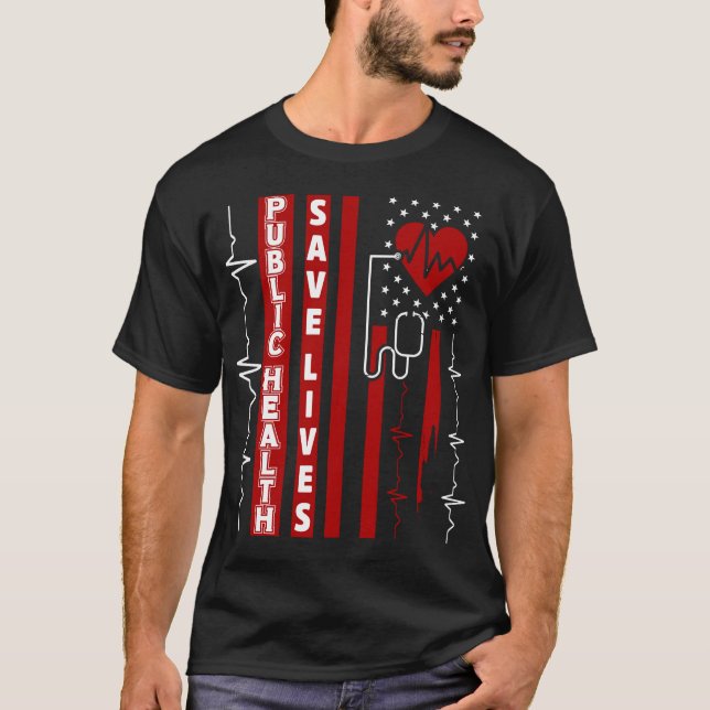 Camiseta Salud pública salva vidas de bandera estadounidens (Anverso)