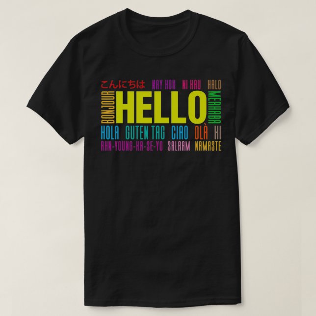 Camiseta Saluda en diferentes idiomas en Tra internacional (Diseño del anverso)