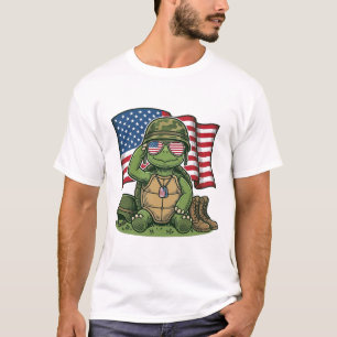 Camiseta Saludo de Tortuga Patriótica Diseño Vectorial_1
