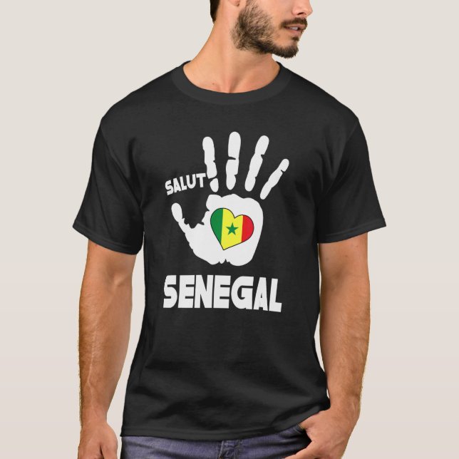 Camiseta Saludos A Senegal Con Bandera Selegalesa En Amor C (Anverso)