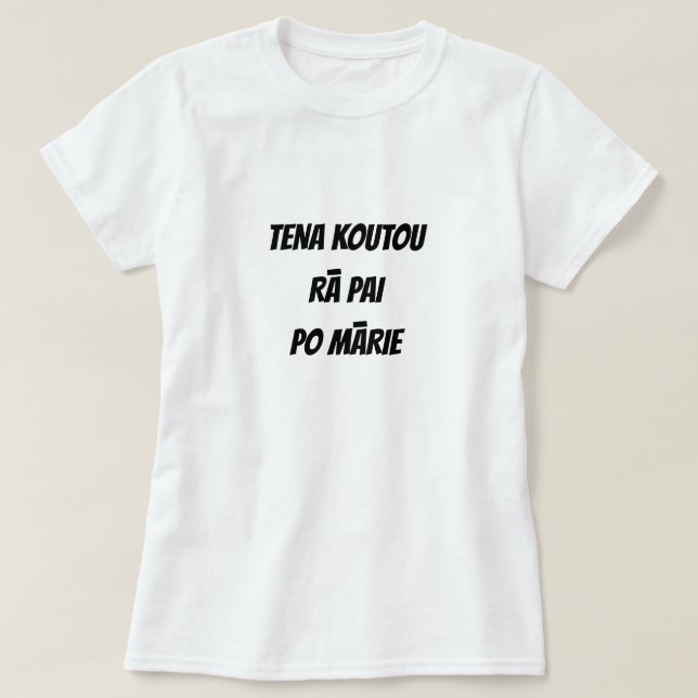 Camiseta saludos, buen día, buenas noches en maorí (Diseño del anverso)