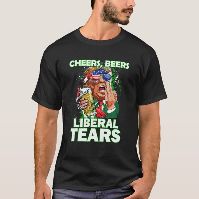 Camiseta Saludos Cervezas Lágrimas liberales Trump sostenie (Anverso)
