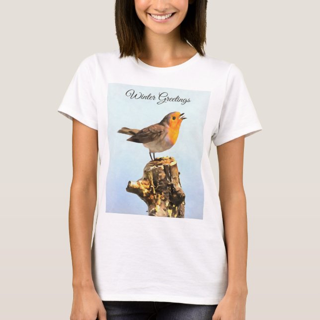 Camiseta Saludos de invierno. Robin cantando  (Anverso)