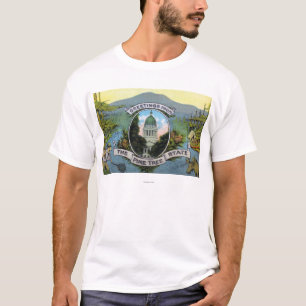 Camiseta Saludos del estado del árbol de pino, escénico