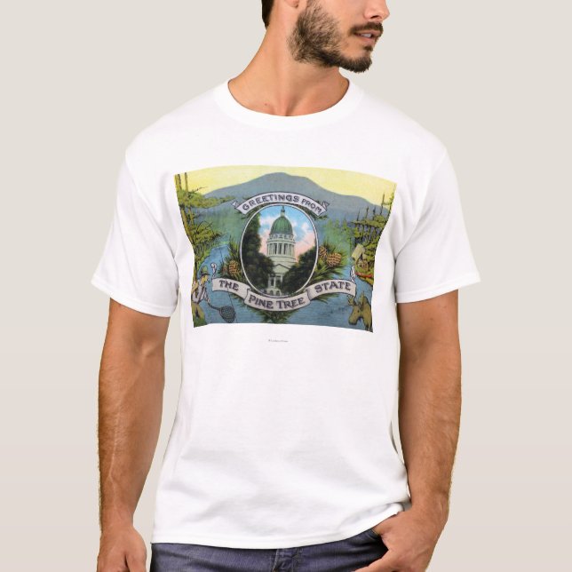 Camiseta Saludos del estado del árbol de pino, escénico (Anverso)