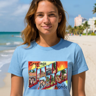 Camiseta Saludos Desde Miami Beach Letra Grande Vintage