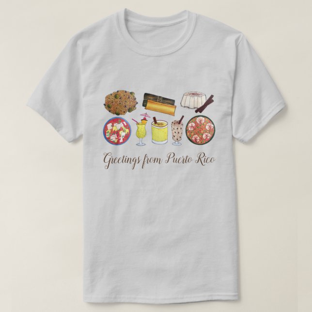 Camiseta Saludos desde Puerto Rico a los alimentos de la is (Diseño del anverso)