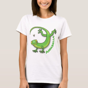 Camiseta Saludos felices de gecko verde lindo con personali