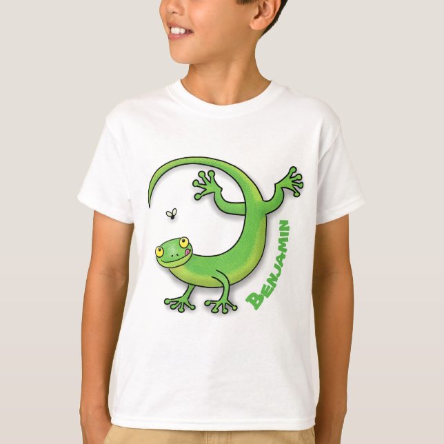 Camiseta Saludos felices de gecko verde lindo con personali (Anverso)