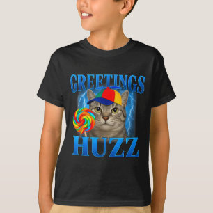 Camiseta Saludos Huzz Diseño de Meme de Gato Divertido para