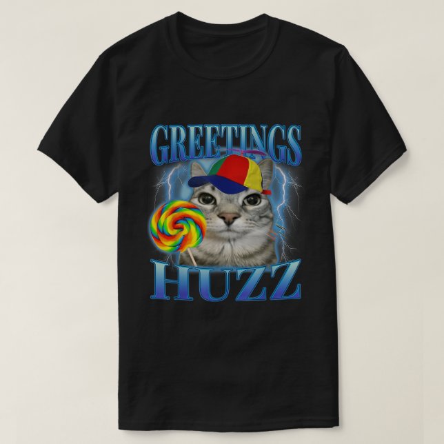 Camiseta Saludos Huzz Lollipop Cat Meme (Diseño del anverso)