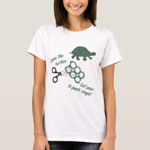 Camiseta Salva a las Tortugas Cortando Anillos de Six Pack