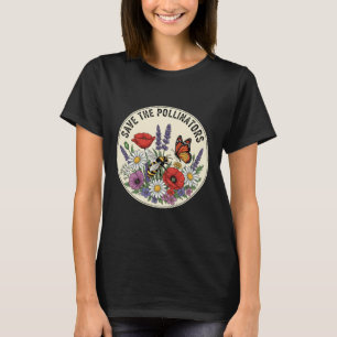 Camiseta Salva al polinizador con abeja, mariposa y flores