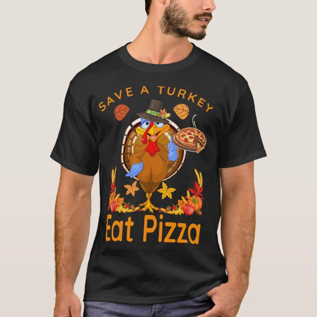 Camiseta Salva un divertido peregrino turco come pizza adul (Anverso)