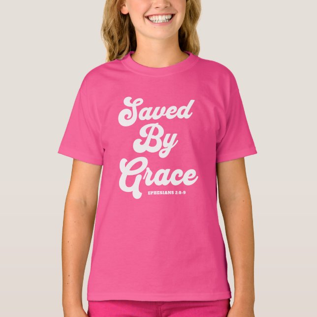 Camiseta Salvado Por Grace Ephesian 2:8-9 Básico Oscuro (Anverso)