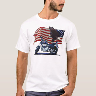 Camiseta Salvaje y libre - Águila Patriótica, Moto y Bander