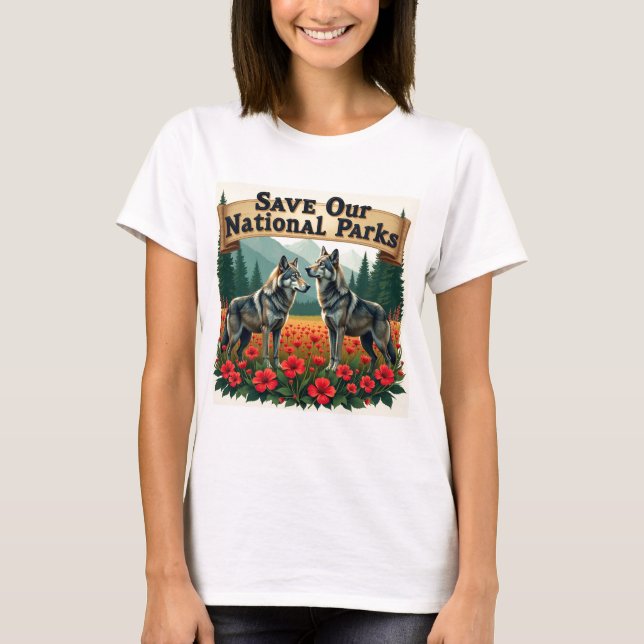 Camiseta Salvar a nuestro lobo de parques nacionales (Anverso)