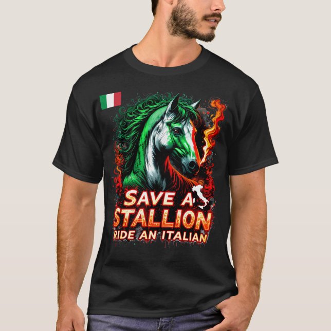 Camiseta Salvar a Stallion Ride un diseño italiano gracioso (Anverso)