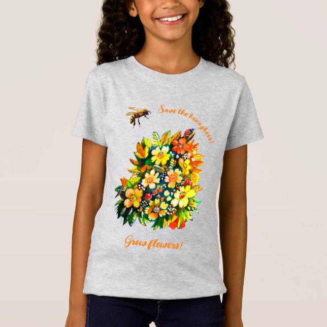 Camiseta Salvar abejas, cultivar flores (Anverso)