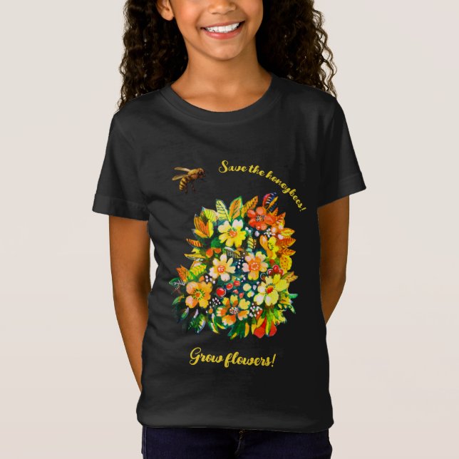 Camiseta Salvar abejas, cultivar flores (Anverso)