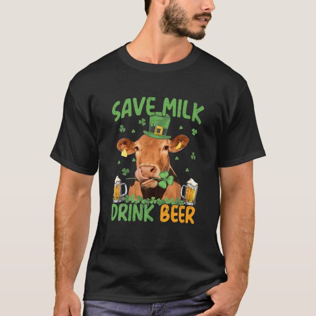 Camiseta Salvar cerveza de leche - Vaca con cerveza Patrick (Anverso)