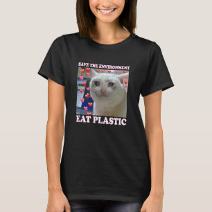 Camiseta Salvar El Medio Ambiente Come Gato De Plástico - C