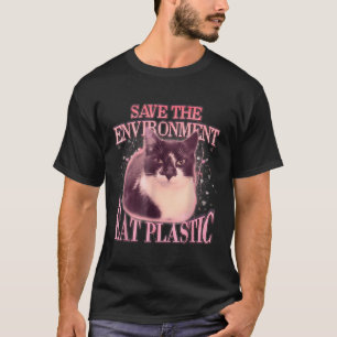 Camiseta Salvar el medio ambiente Comer Plastic Silly Cat M